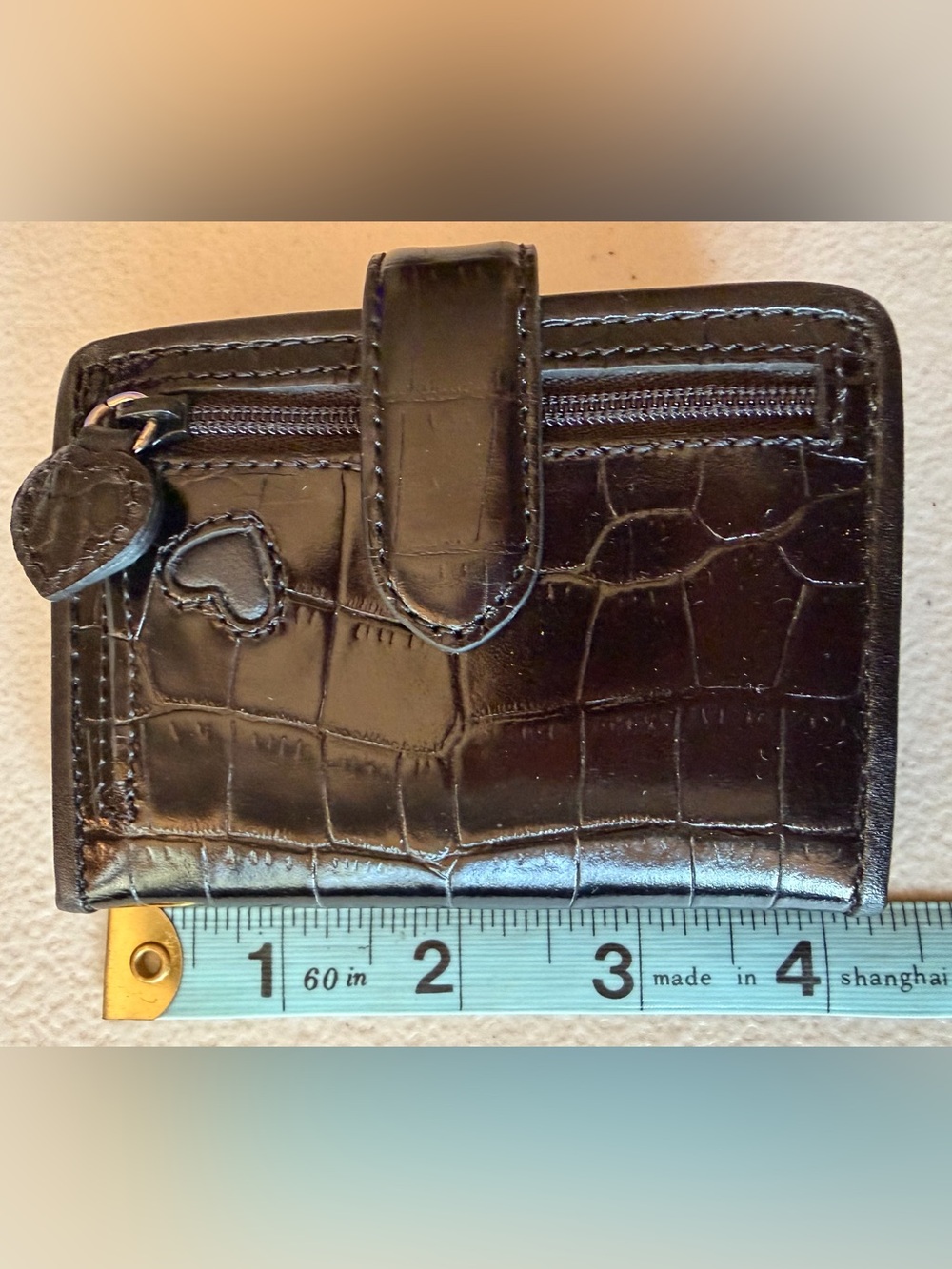 Brighton Black Croc-Embossed Men's Card Wallet with Heart Charm